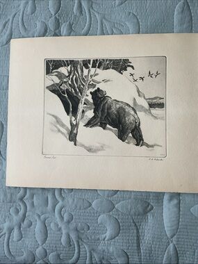 P.H. Palenske "Season's End" Bear in Winter Scene Print in Black and White